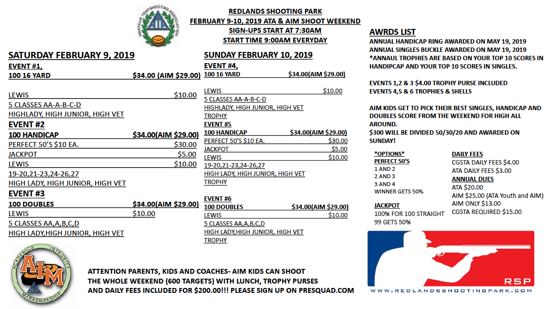 ATA & AIM SHOOT WEEKEND!!! Redlands Shooting Park